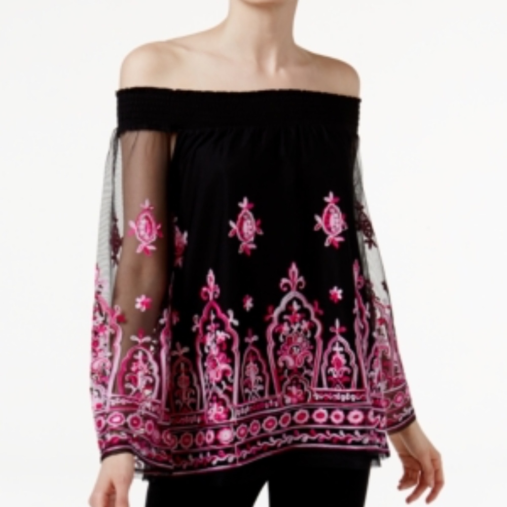 Inc International Concepts Black Embroidered Top S